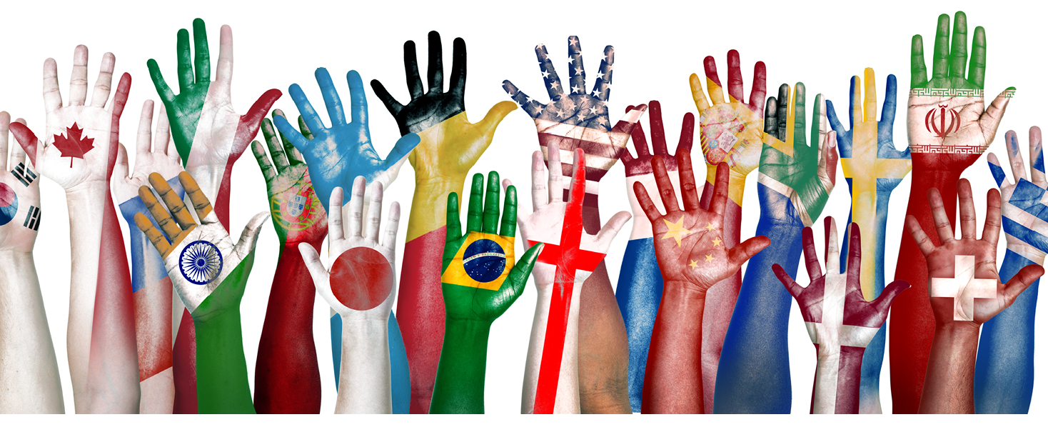 Group of Diverse Flag Painted Hands Raised